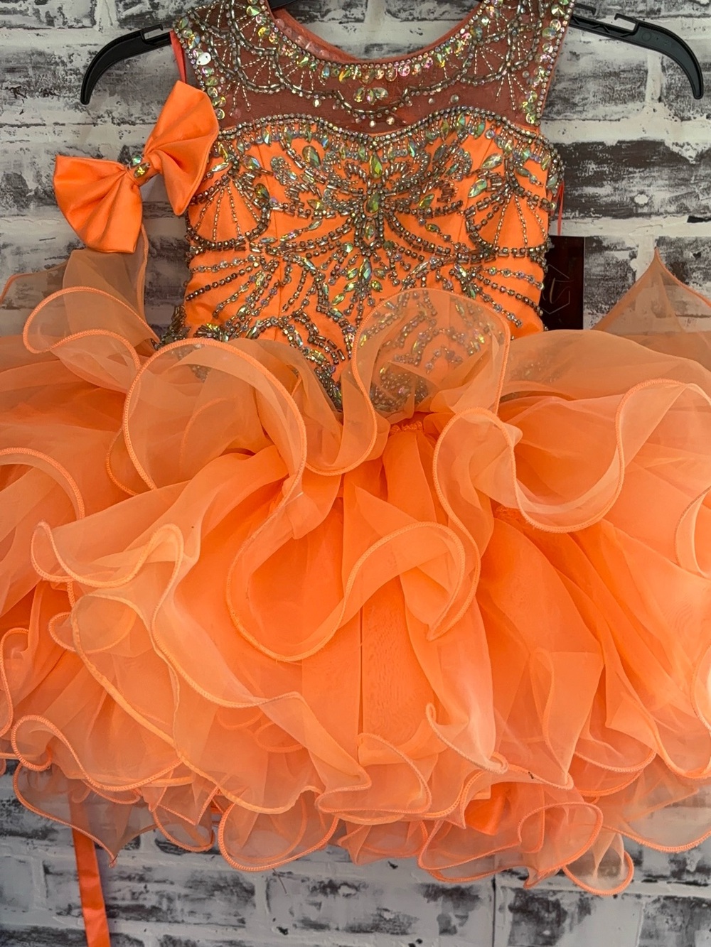 Girls size 4 Stunning Orange Crystal-Embellished Girls pageant cupcake Dress